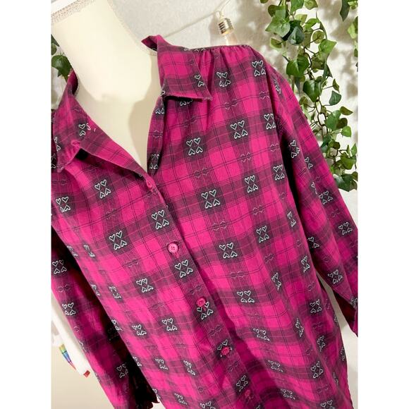 Vintage 90's Napa Valley Petites Women's Pink Black Heart Button Up Size Medium - Picture 4 of 12